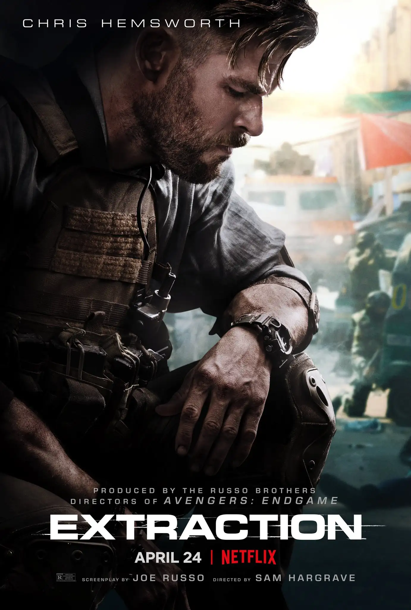 NetflixFilm on Twitter: ".@chrishemsworth is Tyler Rake. EXTRACTION, directed by ATOMIC BLONDE stunt coordinator Sam Hargrave and produced by the @Russo_Brothers, arrives on Netflix 4/24.… https://t.co/WKUU4OhFwv"